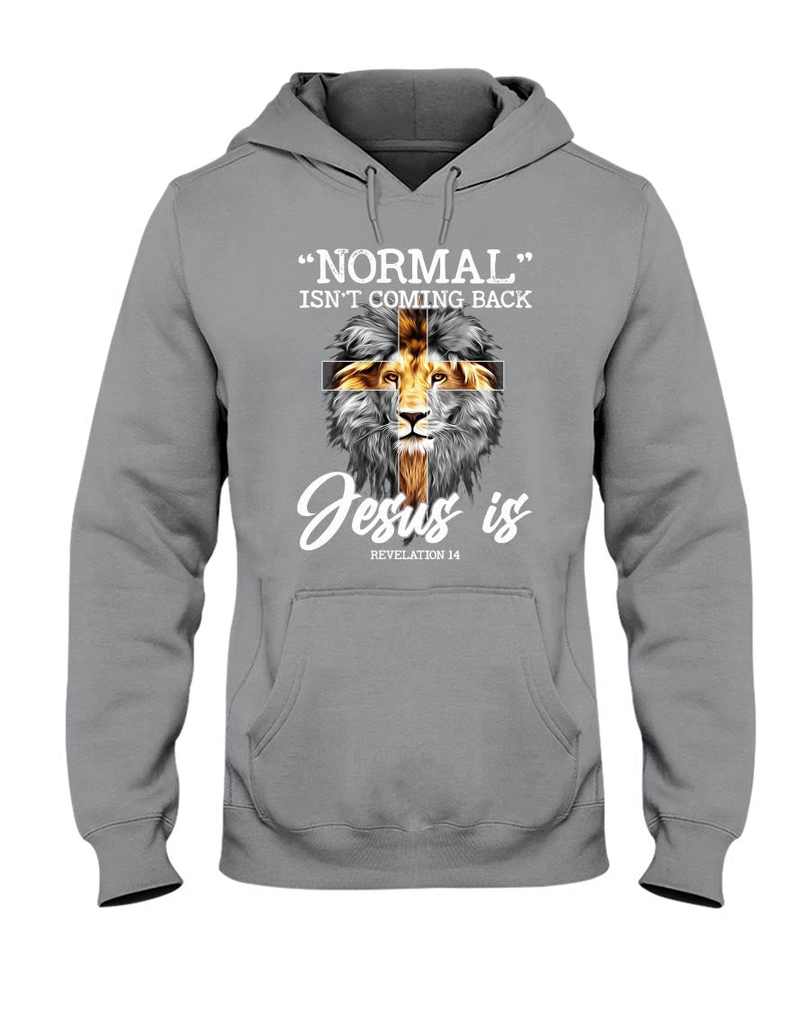 Christianartworkshop Lion Normal Isn't Coming Back Jesus Is Revelation 14 Hooded Sweatshirt