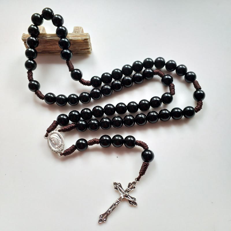 Christianartworkshop Our Lady & Crucifix of 10mm Round Blue/Black Acrylic Nylon Cord Rosary