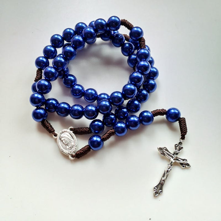 Christianartworkshop Our Lady & Crucifix of 10mm Round Blue/Black Acrylic Nylon Cord Rosary