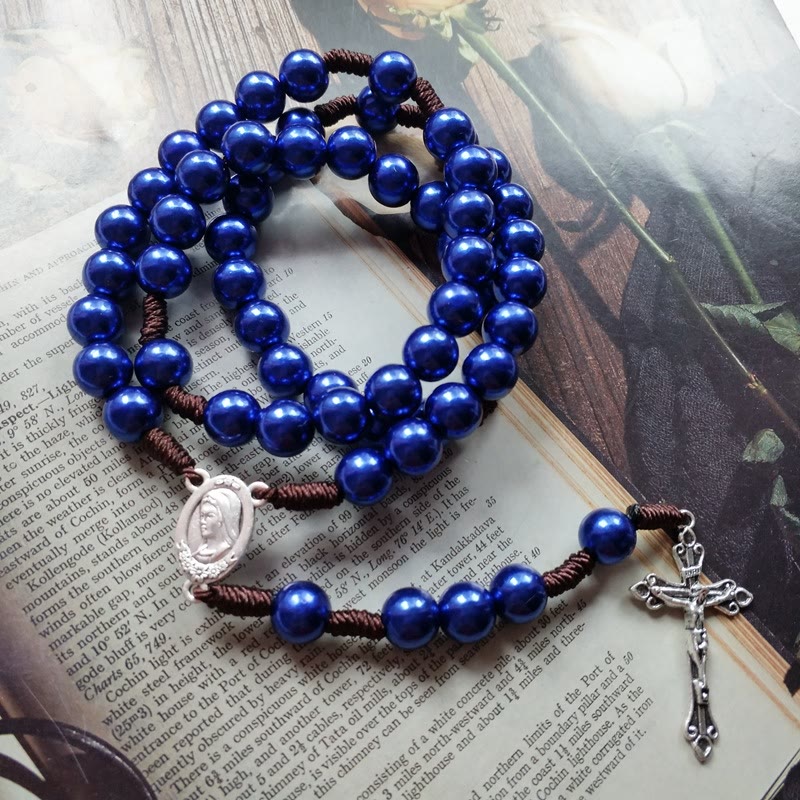 Christianartworkshop Our Lady & Crucifix of 10mm Round Blue/Black Acrylic Nylon Cord Rosary