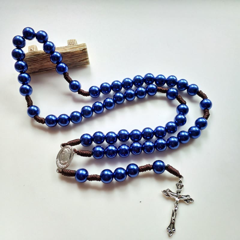 Christianartworkshop Our Lady & Crucifix of 10mm Round Blue/Black Acrylic Nylon Cord Rosary