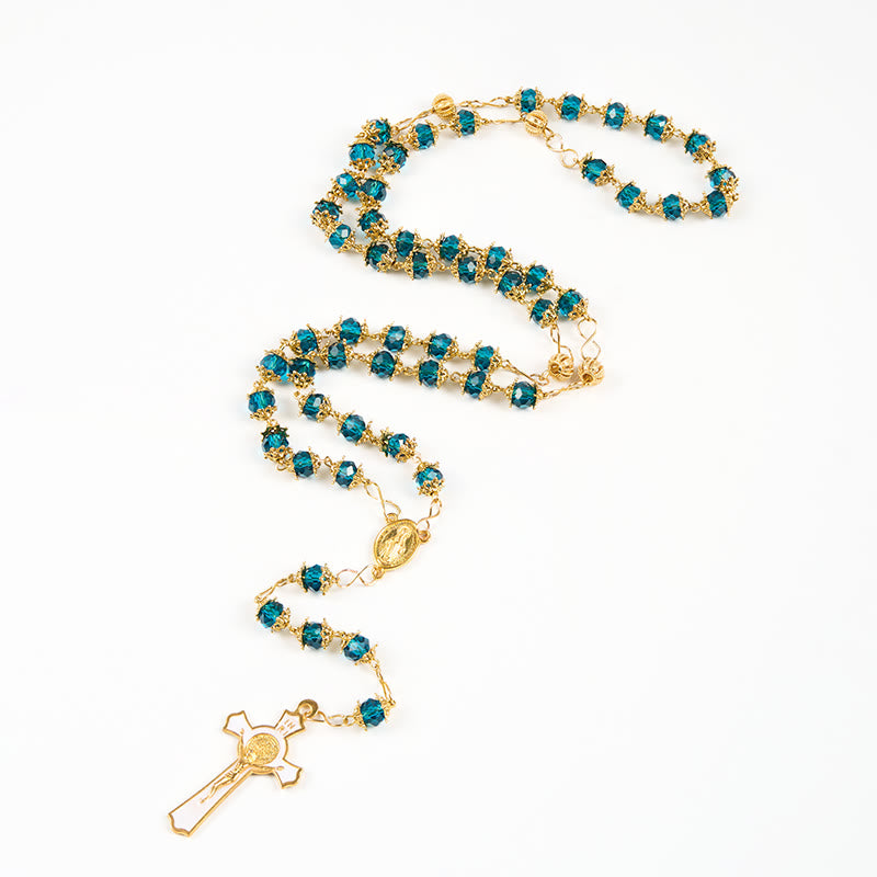 FREE Today: Miraculous Medal & Crucifix of 6 mm Polyhedron Green Glass Alloy Chain Rosary