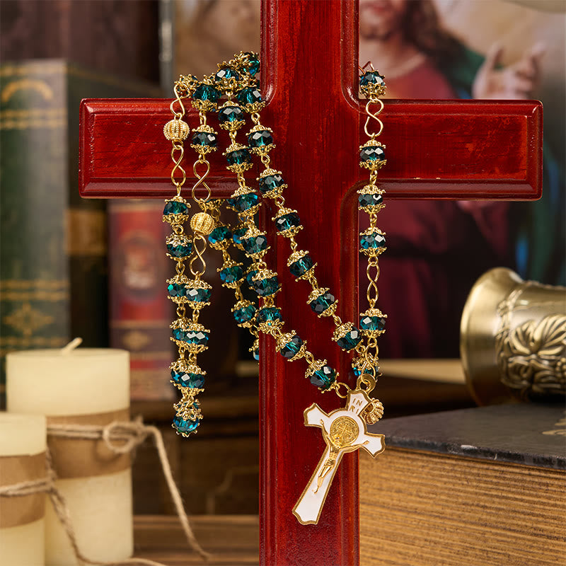 FREE Today: Miraculous Medal & Crucifix of 6 mm Polyhedron Green Glass Alloy Chain Rosary