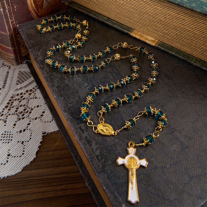 FREE Today: Miraculous Medal & Crucifix of 6 mm Polyhedron Green Glass Alloy Chain Rosary