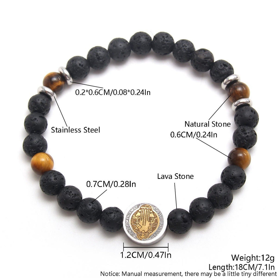 Christianartworkshop Volcanic Stone Yellow Tiger Eye St. Benedict Bracelet