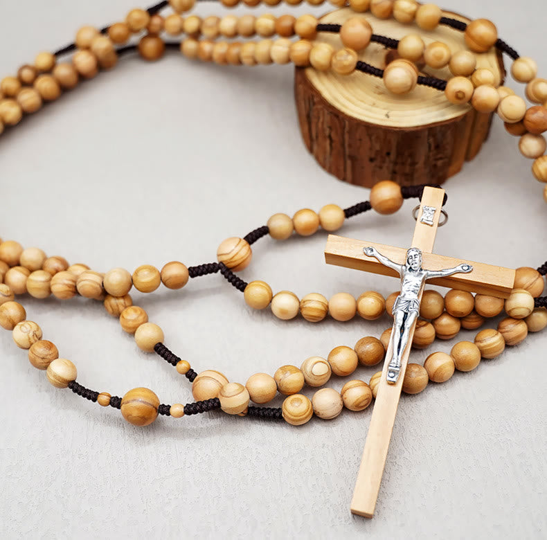 Christianartworkshop 12mm Olive Wood Beads Fifteen Decade Praying Rosary of the Blessed