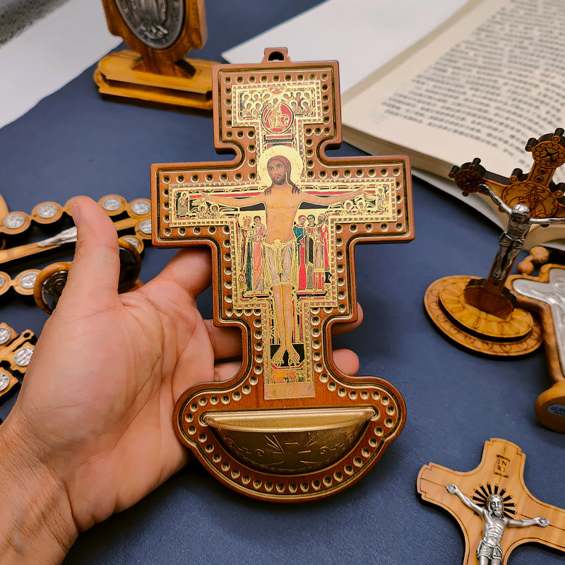 Christianartworkshop Damian Holy Water Font Station of the Cross Olive Wood Cross