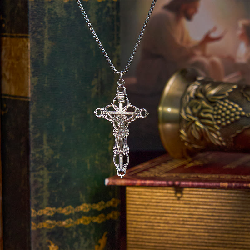 Christianartworkshop Retro Style Exclusive Craft Jesus Crucifix Blessing Pendant Necklace