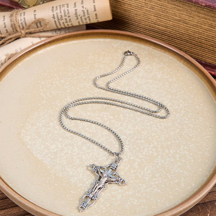 Christianartworkshop Retro Style Exclusive Craft Jesus Crucifix Blessing Pendant Necklace