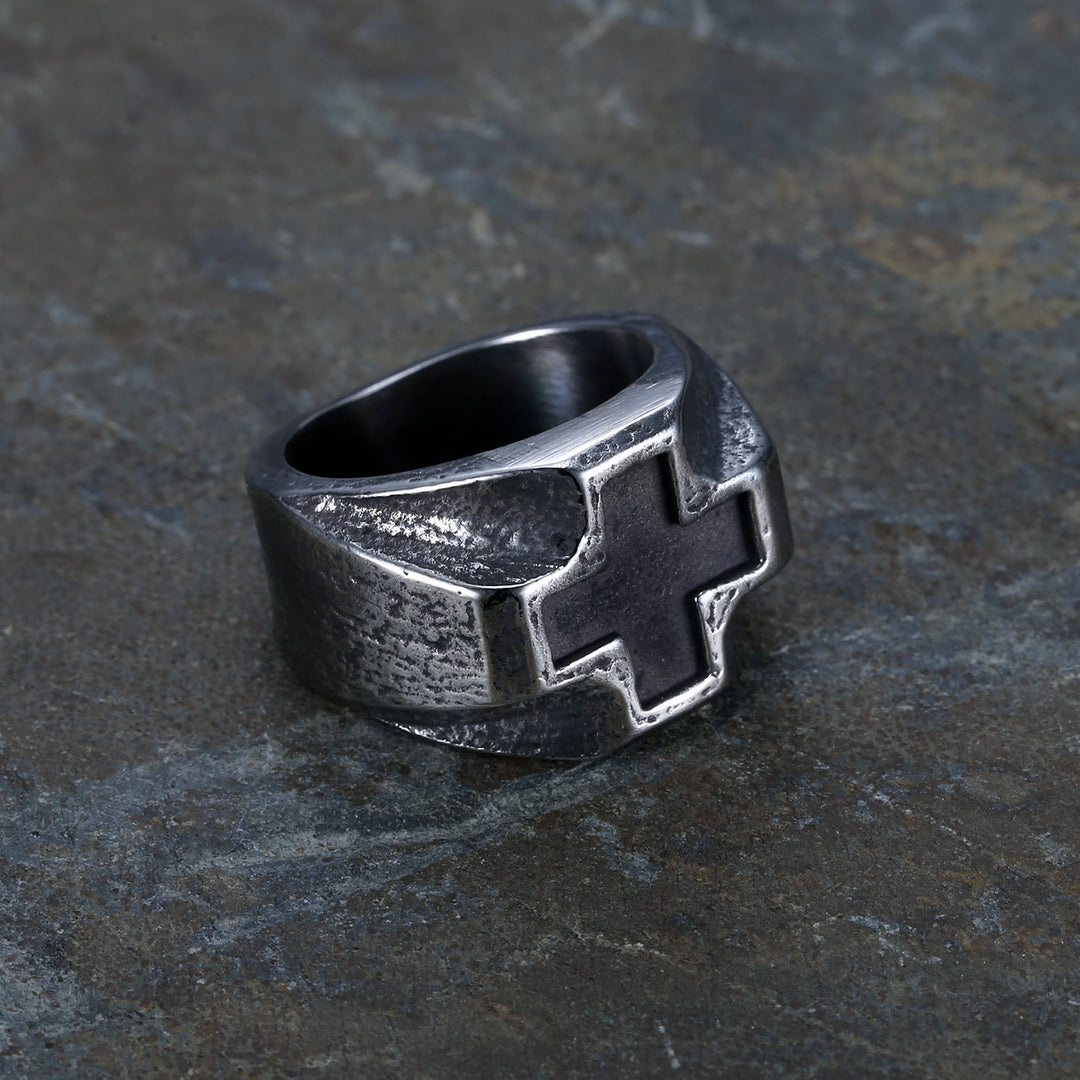 Christianartworkshop Heavy Metals Style Cross Engraved Stainless Steel Faith Ring