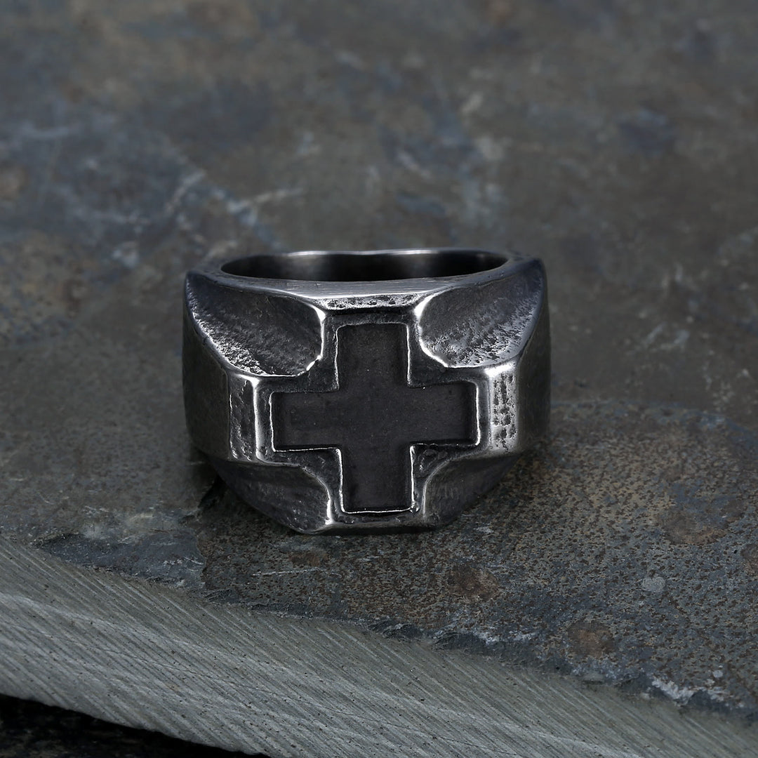 Christianartworkshop Heavy Metals Style Cross Engraved Stainless Steel Faith Ring