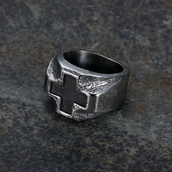 Christianartworkshop Heavy Metals Style Cross Engraved Stainless Steel Faith Ring