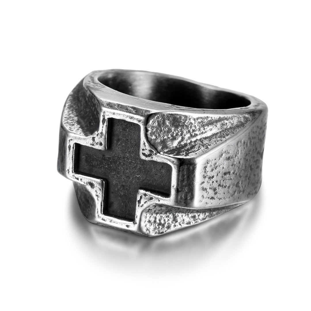 Christianartworkshop Heavy Metals Style Cross Engraved Stainless Steel Faith Ring