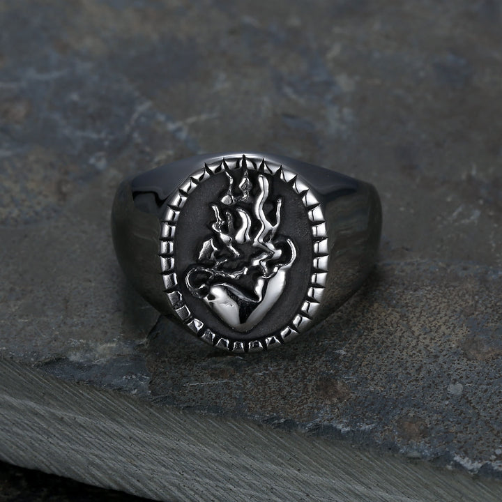 Christianartworkshop Classic Retro Style Jesus Sacred Heart Engraved Stainless Steel Faith Ring - image 2