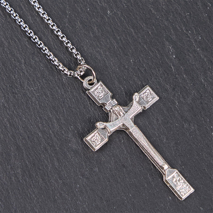 Christianartworkshop Minimalist Exclusive Craft Jesus Crucifix with Roses Pendant Necklace