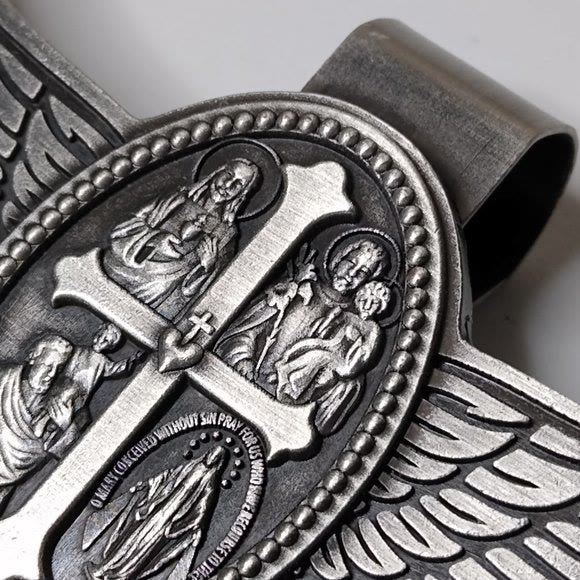 Christianartworkshop 4 Classic Saints Icon Metal Wings With Cross Auto Visor Clips