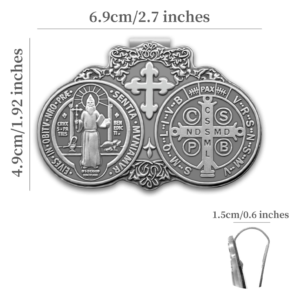 Christianartworkshop St. Benedict Protect Your Journey Two Medals Metal Visor Clips