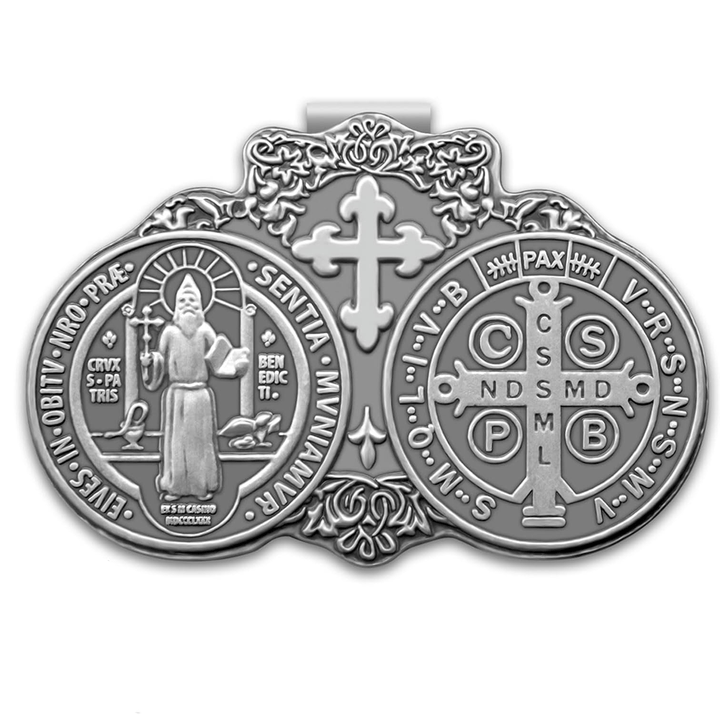 Christianartworkshop St. Benedict Protect Your Journey Two Medals Metal Visor Clips