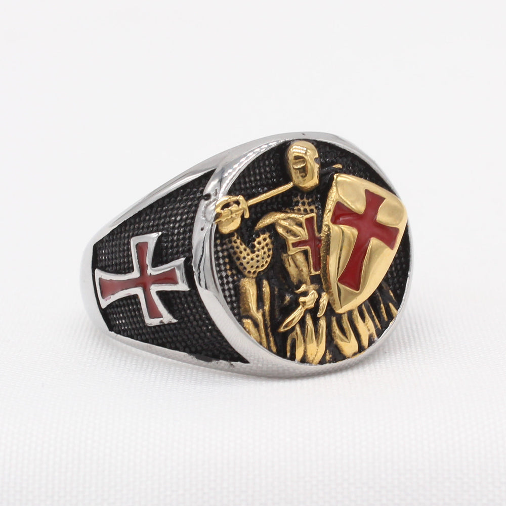 Christianartworkshop 2 Colors Retro Classic Style Knights Templar Shield Protect You Faith Ring - image 1