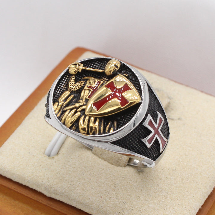 Christianartworkshop 2 Colors Retro Classic Style Knights Templar Shield Protect You Faith Ring