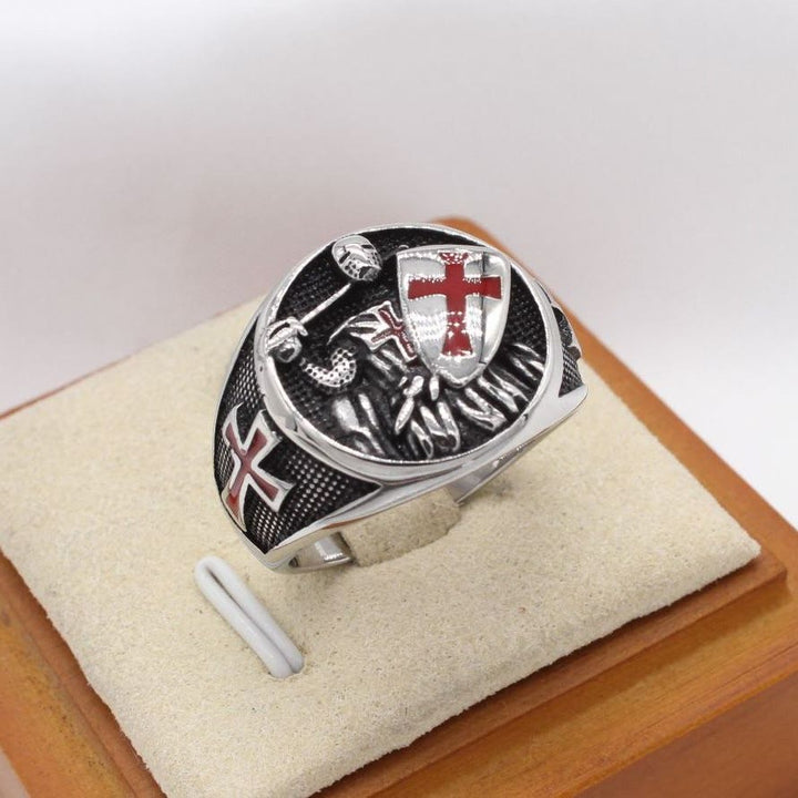 Christianartworkshop 2 Colors Retro Classic Style Knights Templar Shield Protect You Faith Ring