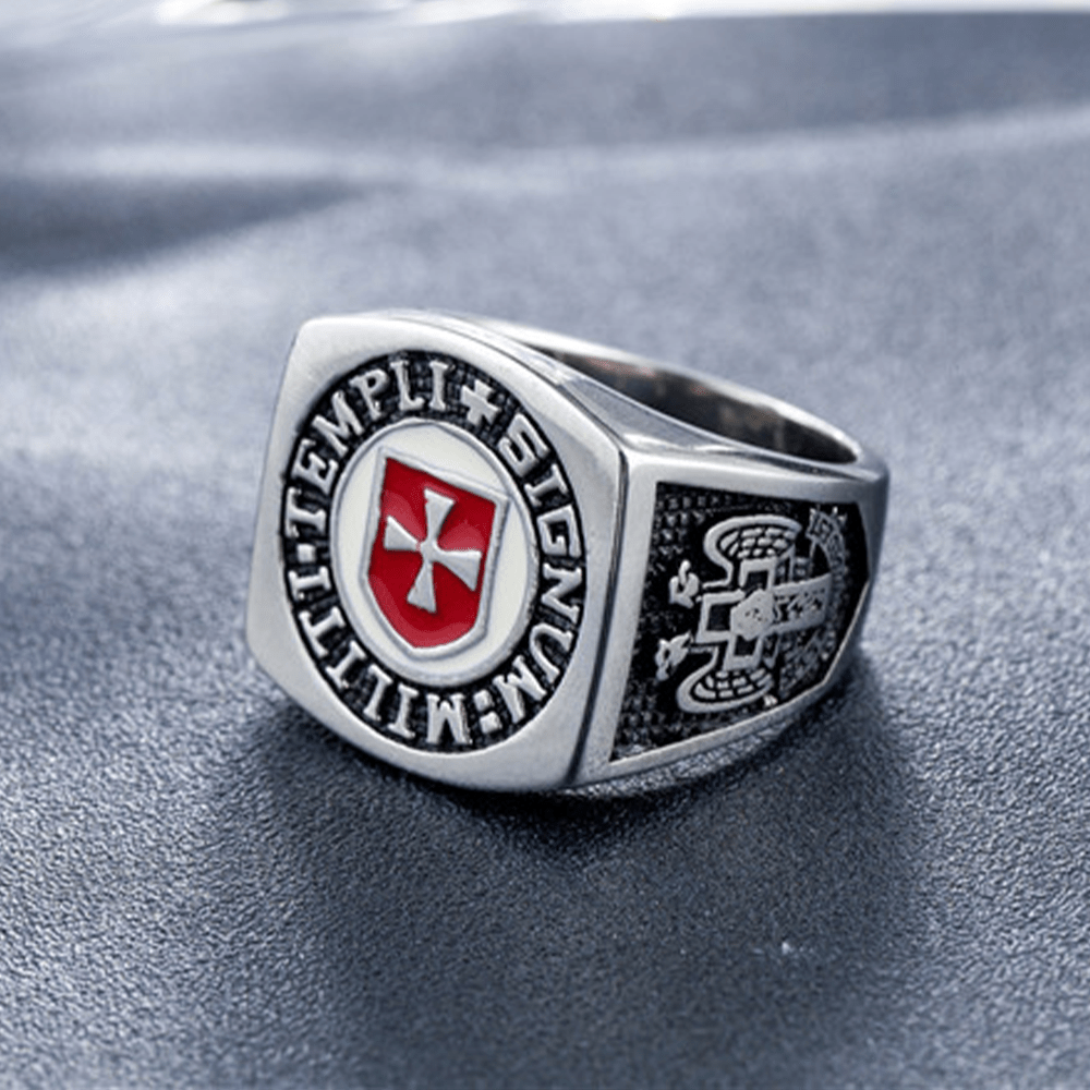 Christianartworkshop Retro Classic Style Knights Templar Faith Ring - Signum: Militi Templi