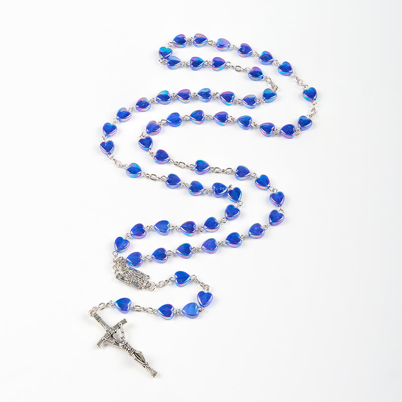 Christianartworkshop Our Lady & Crucifix of 8mm Heart Acrylic Blue Alloy Chain Rosary