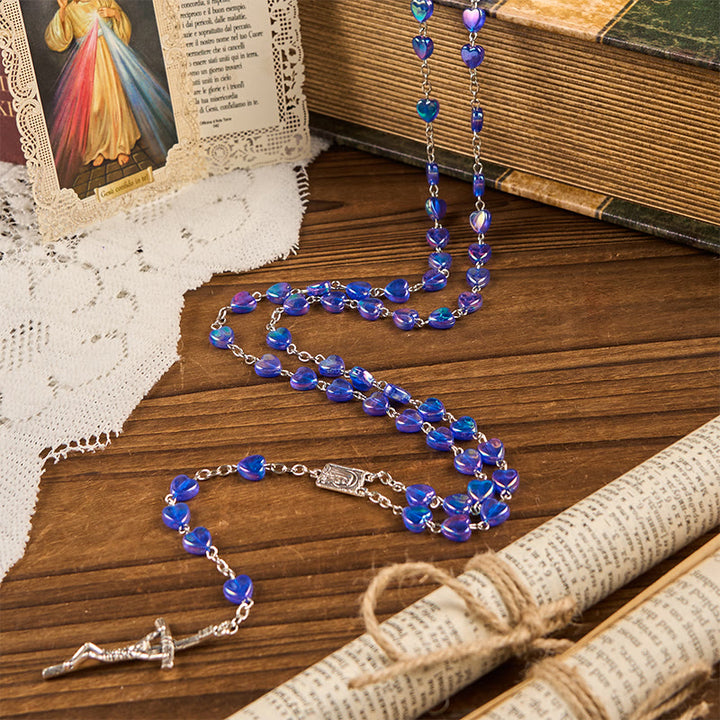 Christianartworkshop Our Lady & Crucifix of 8mm Heart Acrylic Blue Alloy Chain Rosary