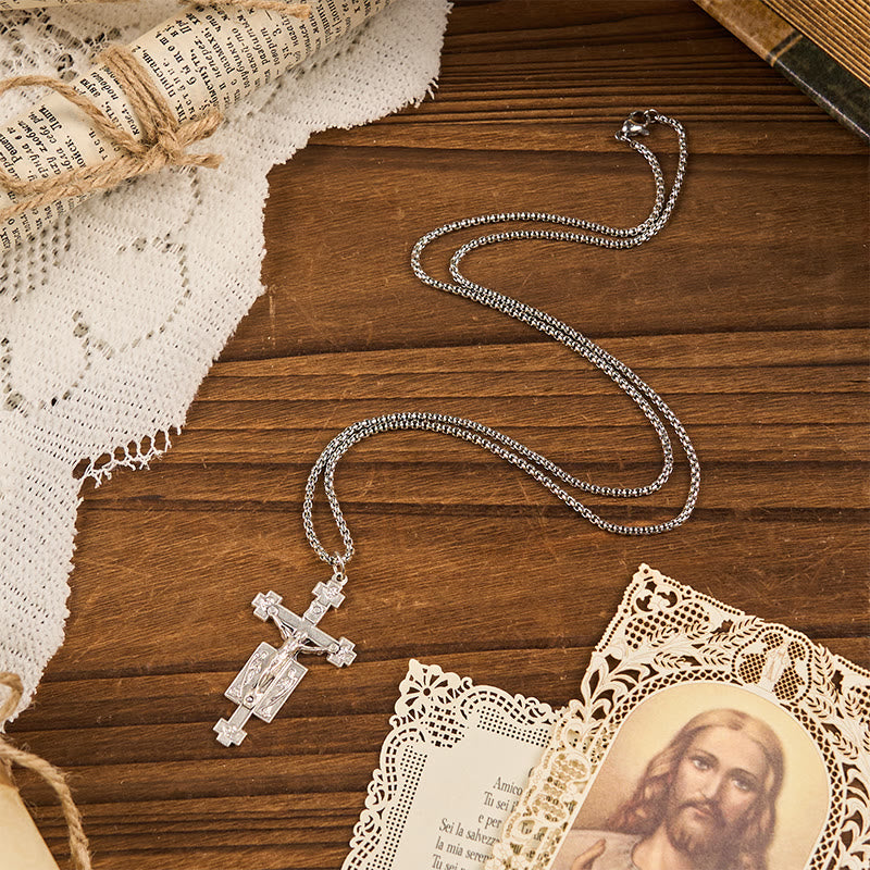 Christianartworkshop Exclusive Craft Jesus Crucifix with Angels Blessing Pendant Necklace