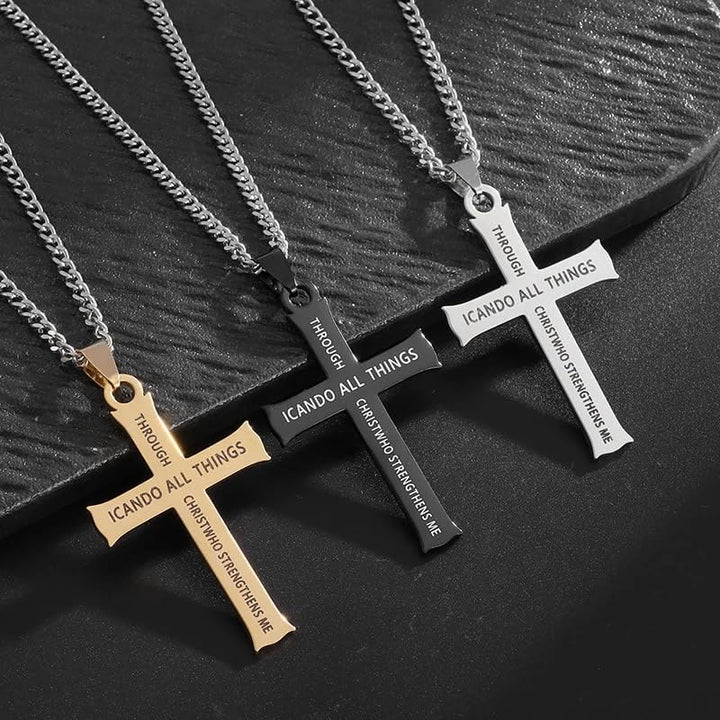 Christianartworkshop Minimalist Style "I CAN DO ALL THINGS" Icon Cross Faith Pendant Necklace