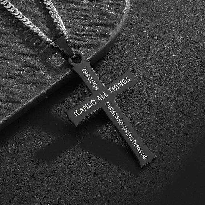 Christianartworkshop Minimalist Style "I CAN DO ALL THINGS" Icon Cross Faith Pendant Necklace