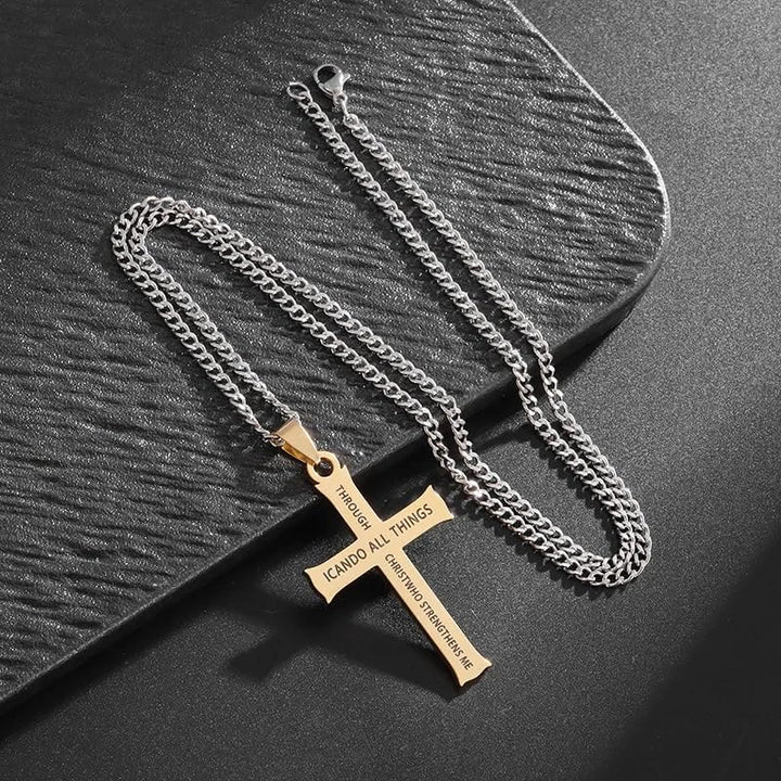 Christianartworkshop Minimalist Style "I CAN DO ALL THINGS" Icon Cross Faith Pendant Necklace