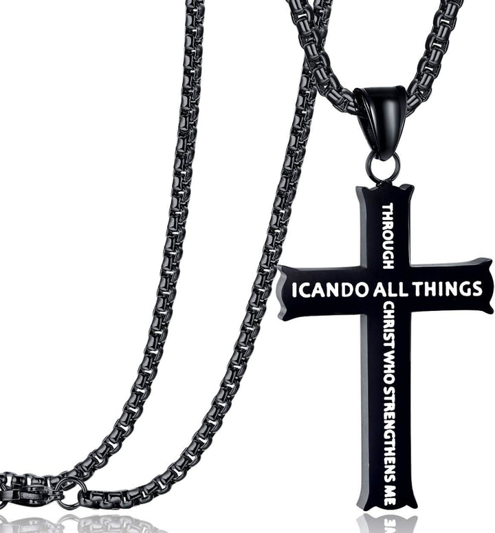 Christianartworkshop Minimalist Style "I CAN DO ALL THINGS" Icon Cross Faith Pendant Necklace