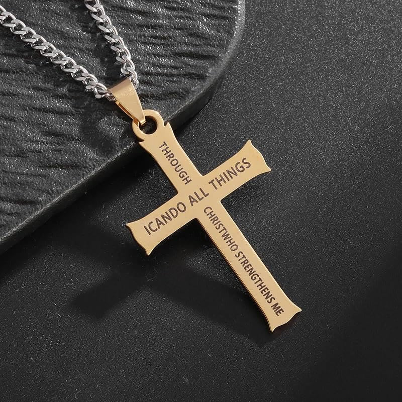 Christianartworkshop Minimalist Style "I CAN DO ALL THINGS" Icon Cross Faith Pendant Necklace