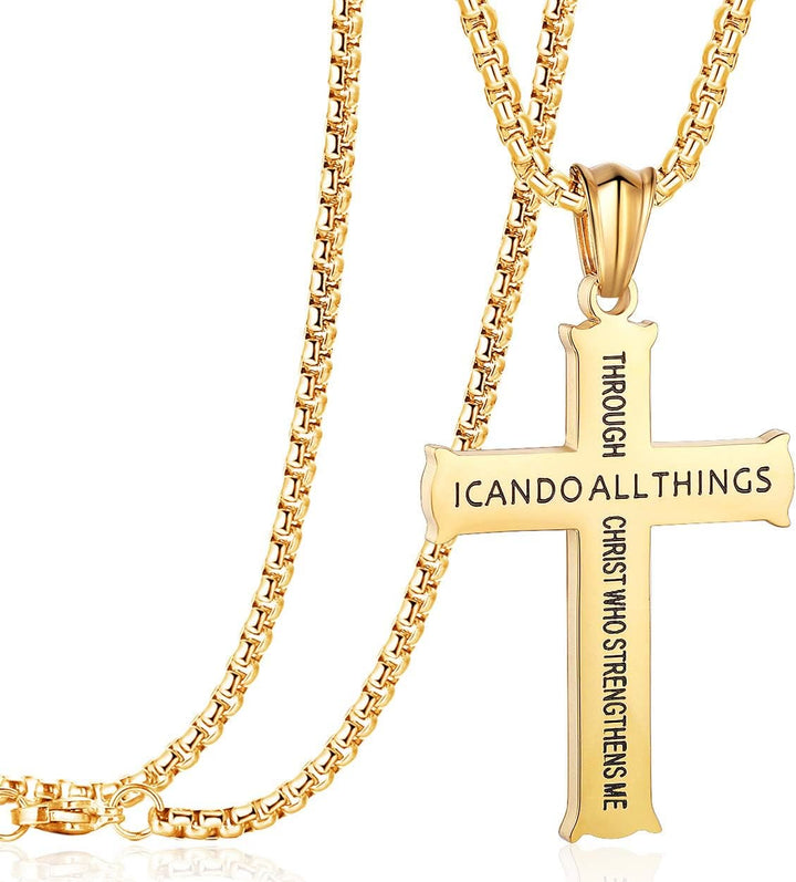 Christianartworkshop Minimalist Style "I CAN DO ALL THINGS" Icon Cross Faith Pendant Necklace