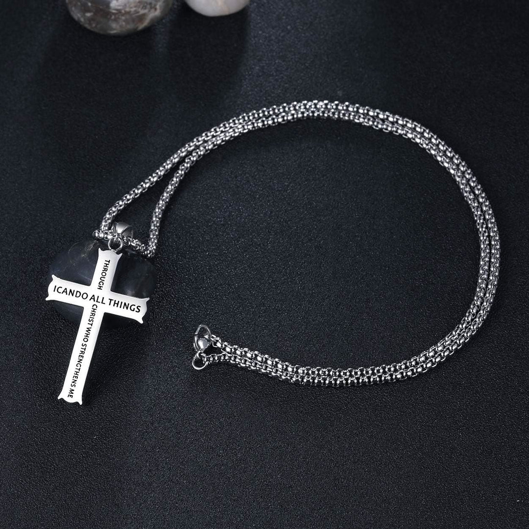 Christianartworkshop Minimalist Style "I CAN DO ALL THINGS" Icon Cross Faith Pendant Necklace