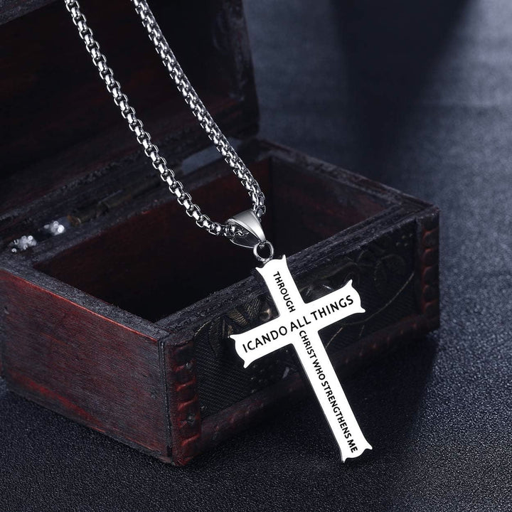 Christianartworkshop Minimalist Style "I CAN DO ALL THINGS" Icon Cross Faith Pendant Necklace