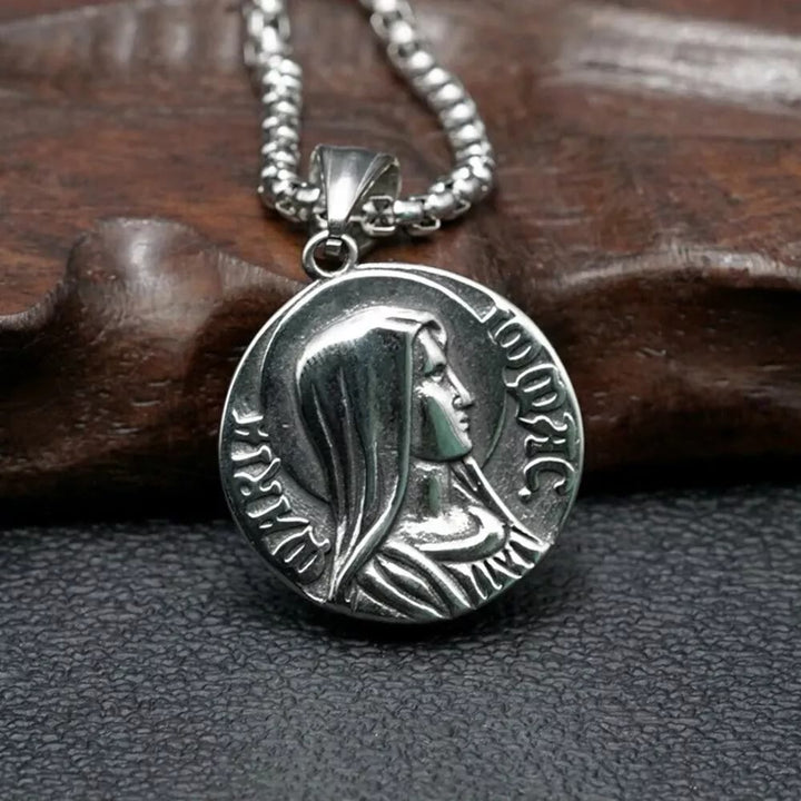 Christianartworkshop Classic Style Jesus & Mary Double-sides Icon Faith Pendant Necklace