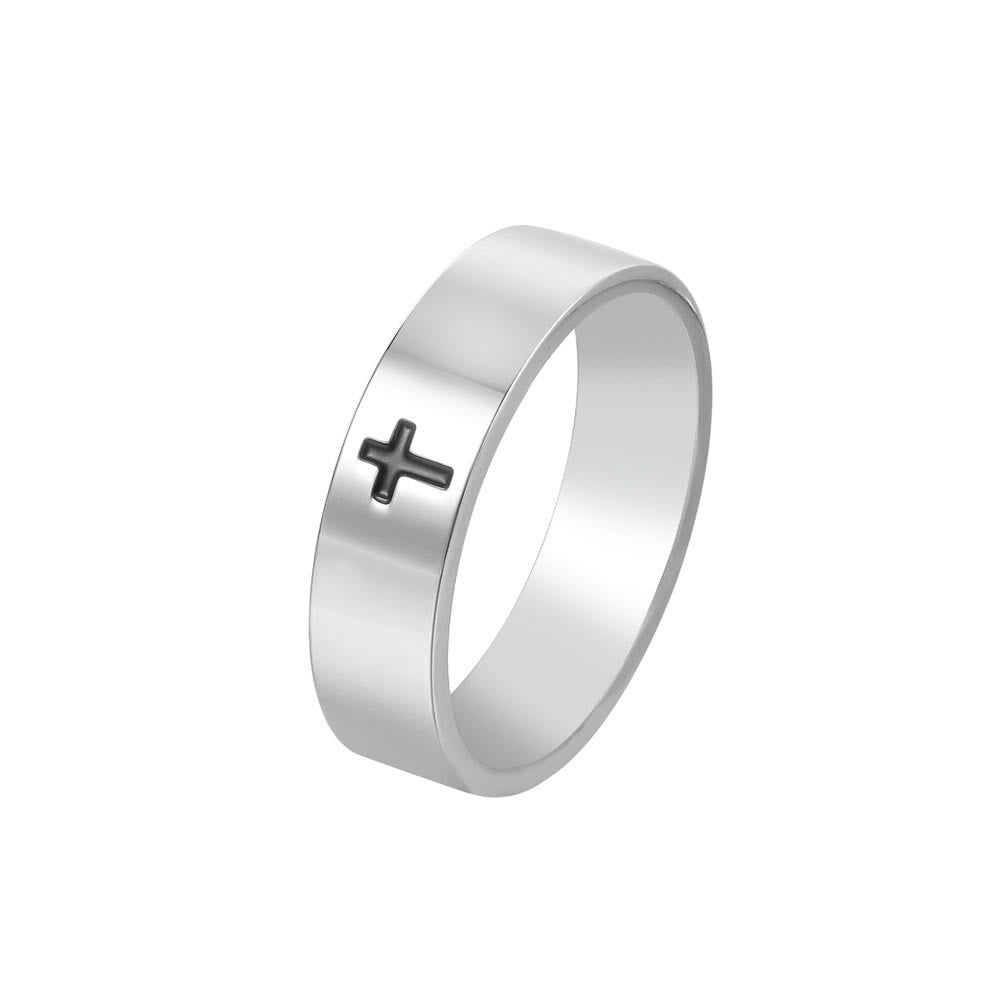 Christianartworkshop Minimalist Style Glossy Cross Engraved Titanium Faith Ring