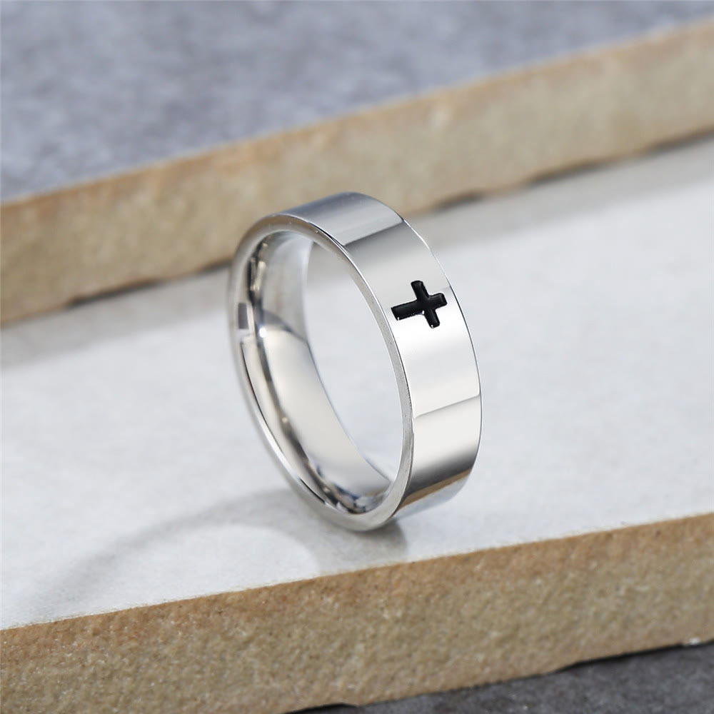 Christianartworkshop Minimalist Style Glossy Cross Engraved Titanium Faith Ring - image 1