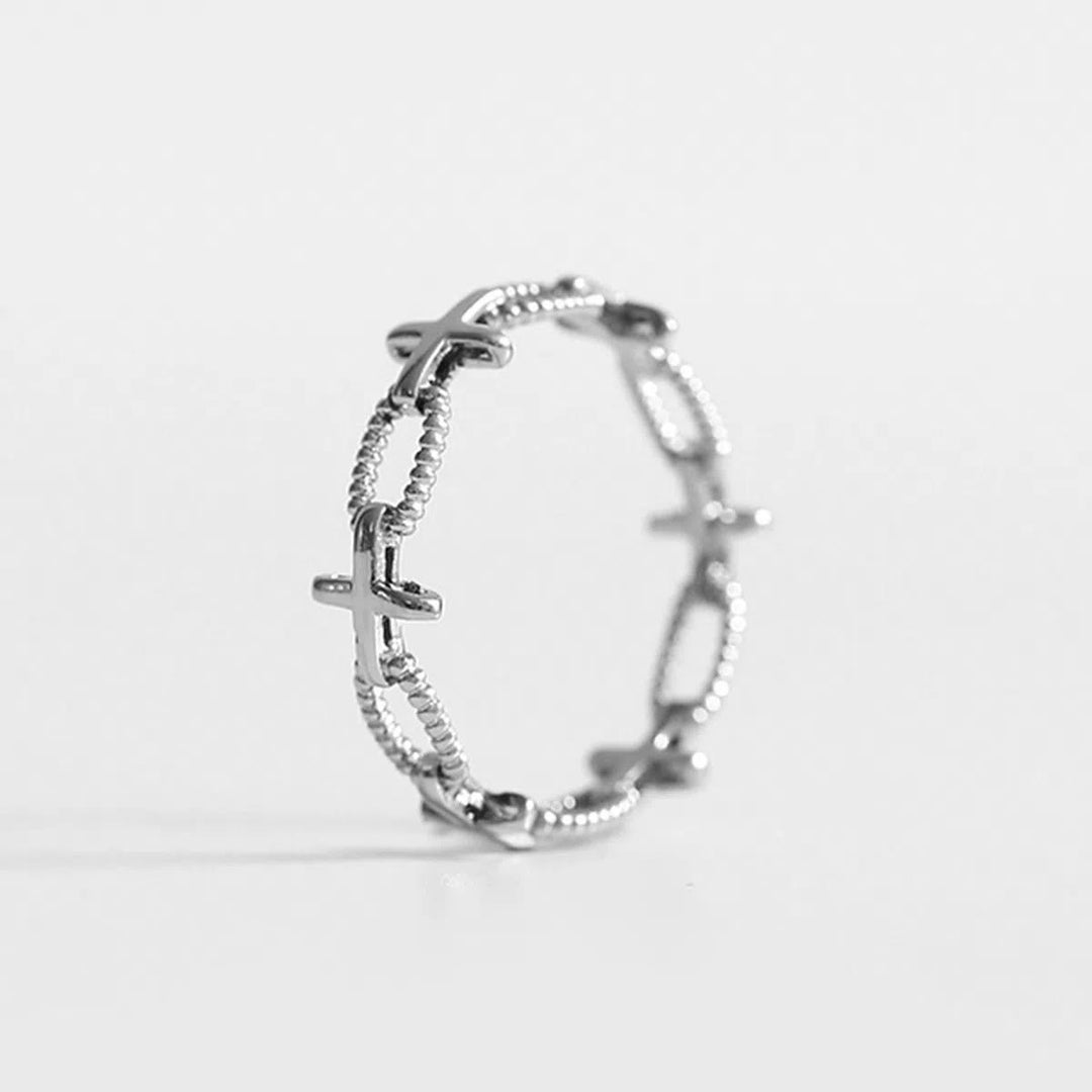 Christianartworkshop Minimalist Retro Style Cross Engraved Faith Ring