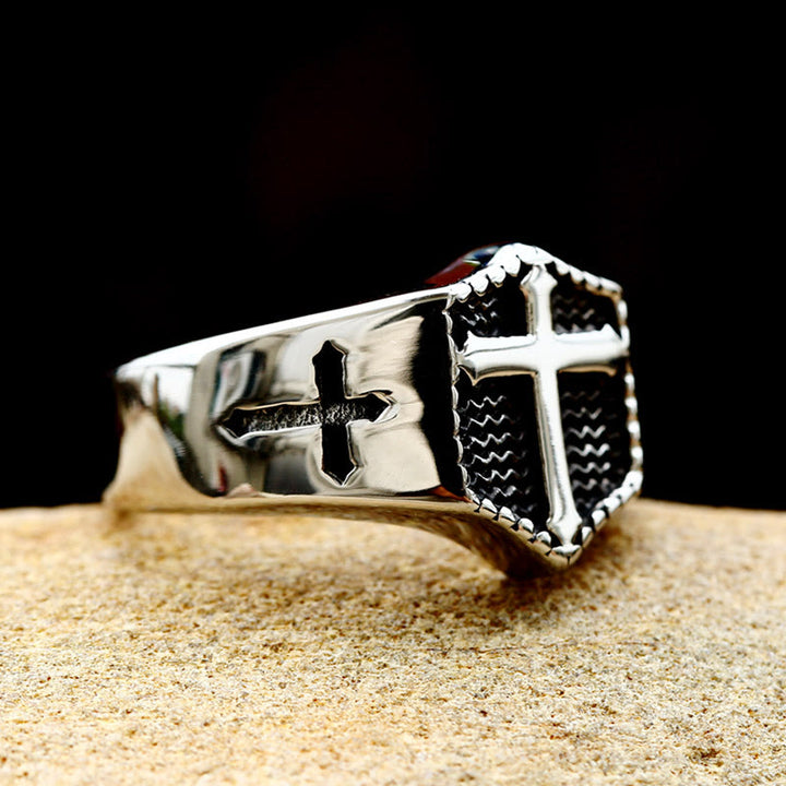 Christianartworkshop Retro Minimalist Style Cross Engraved Stainless Steel Faith Ring