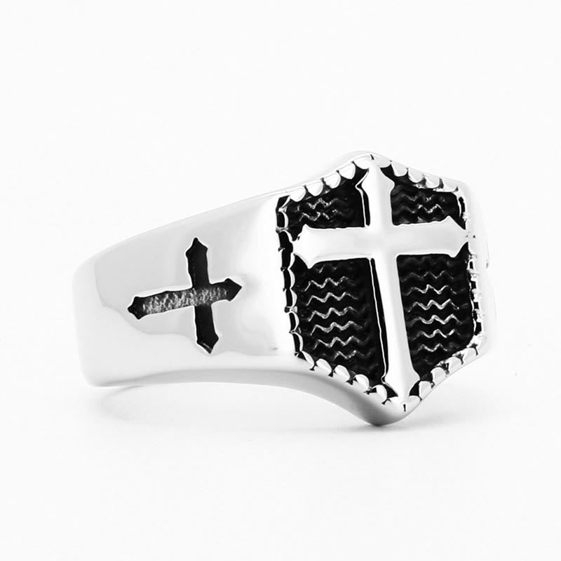 Christianartworkshop Retro Minimalist Style Cross Engraved Stainless Steel Faith Ring