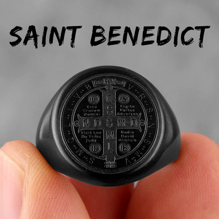 Christianartworkshop 8 Styles Retro Classic St. Benedict Symbol Engraved Protection Ring