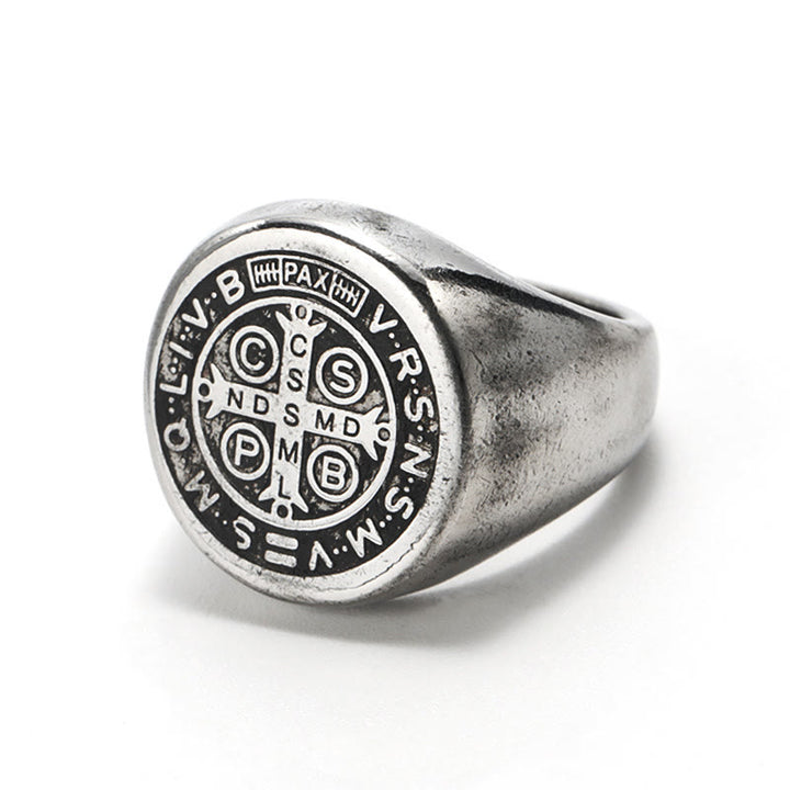 Christianartworkshop 8 Styles Retro Classic St. Benedict Symbol Engraved Protection Ring