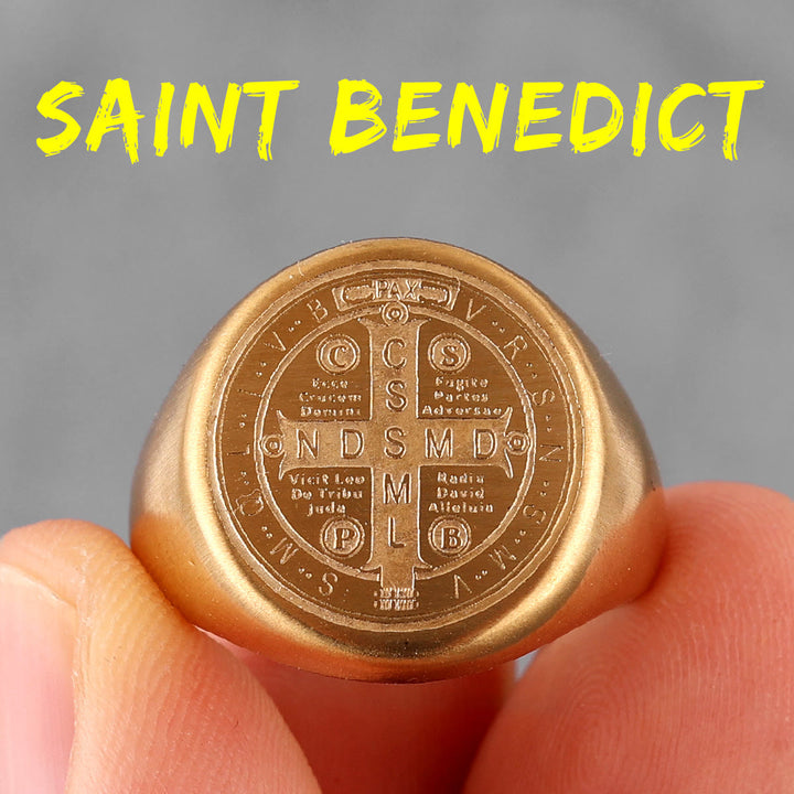 Christianartworkshop 8 Styles Retro Classic St. Benedict Symbol Engraved Protection Ring