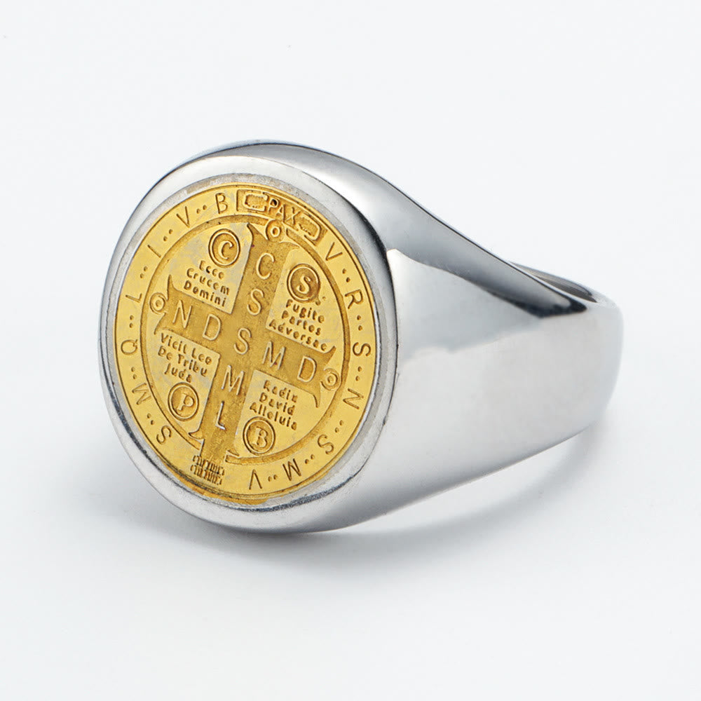 Christianartworkshop 8 Styles Retro Classic St. Benedict Symbol Engraved Protection Ring