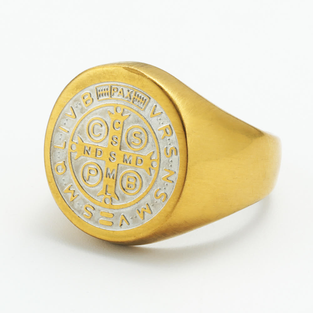 Christianartworkshop 8 Styles Retro Classic St. Benedict Symbol Engraved Protection Ring - image 10