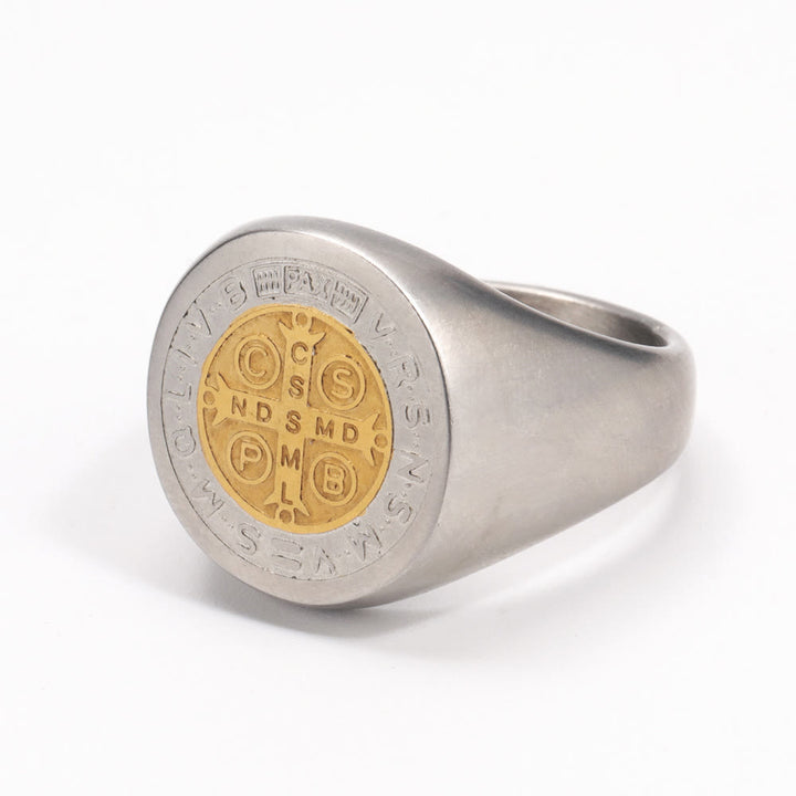 Christianartworkshop 8 Styles Retro Classic St. Benedict Symbol Engraved Protection Ring