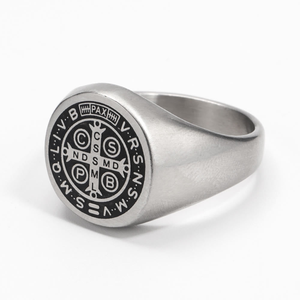 Christianartworkshop 8 Styles Retro Classic St. Benedict Symbol Engraved Protection Ring